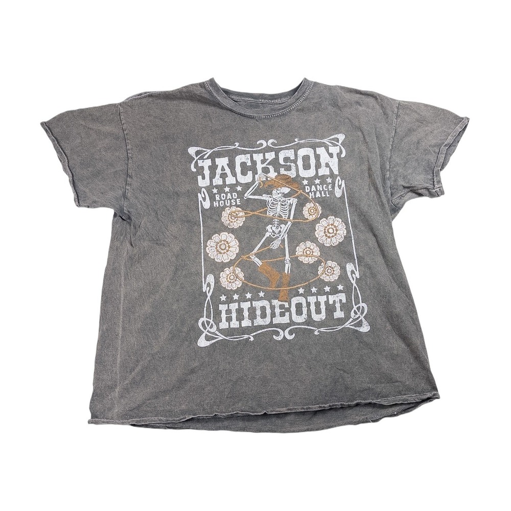 Youth in Revolt Graphic T-Shirt Womens XL Gray Excellent Skeleton Western Tee